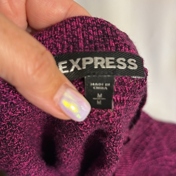 Express Women's Heather Magenta Knit Sweater bat wing 1/2 sleeve ribbed size M - Picture 5 of 9